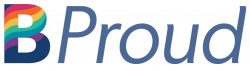 The logo for BProud, Brattle's employee resource group for LGBTQ+ employees and their allies. The logo is a navy blue B with a rainbow running across it, followed by